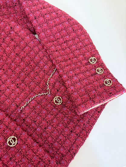 Chanel 23B Red and Gold Button Tweed Jacket
