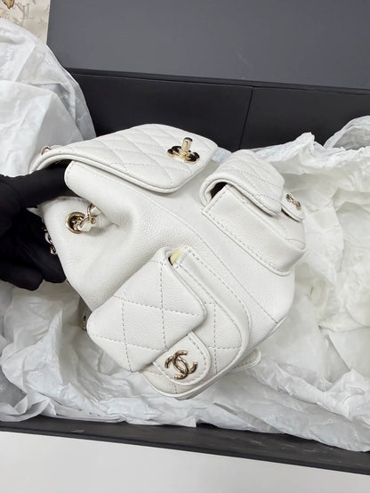 Chanel white leather backpack