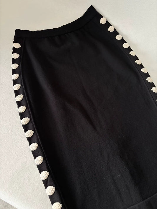 Chanel Black Camellia Knit Skirt