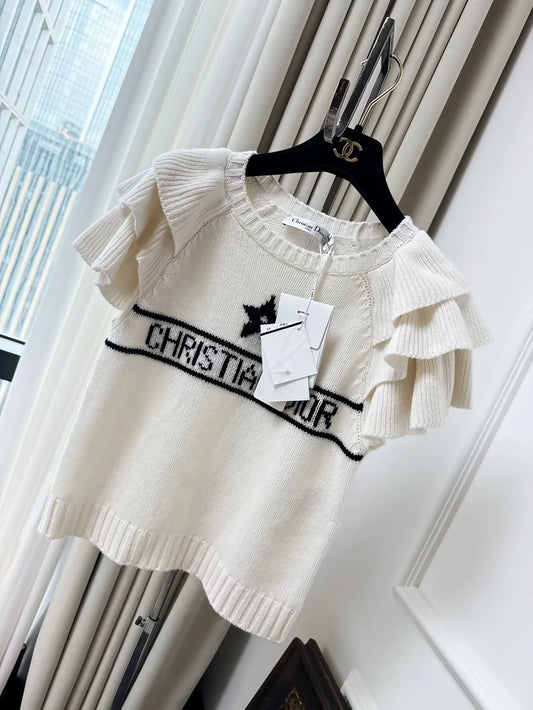 Dior 23ss écru & black ruffles top