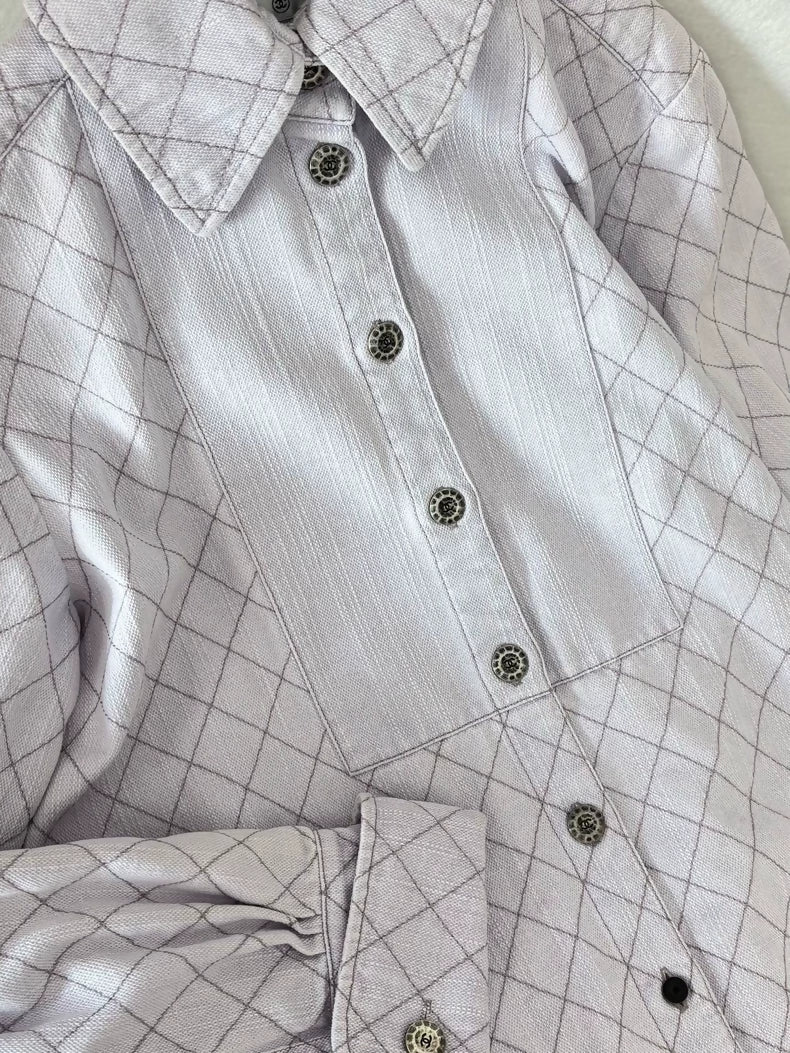 Chanel 20C Light Purple Denim Diamond Pattern Shirt