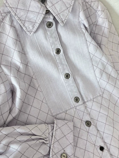 Chanel 20C Light Purple Denim Diamond Pattern Shirt
