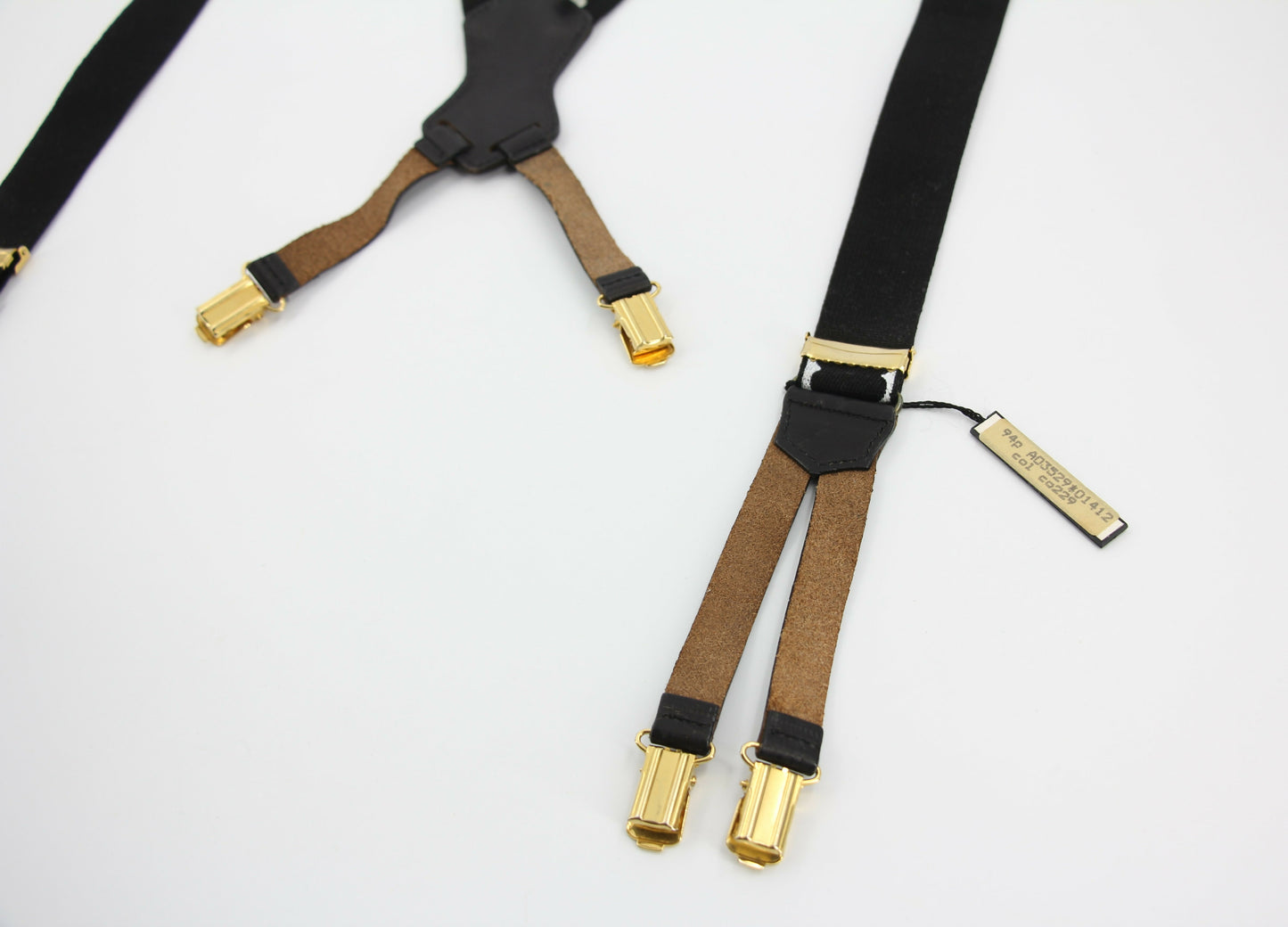 Chanel Vintage 94P Leather & Canvas Coco Mark Suspenders in Black with Gold Hardware