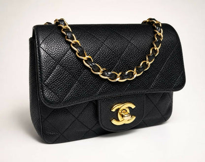 Chanel Mini Square Black Caviar Classic Timeless Flap Bag GHW