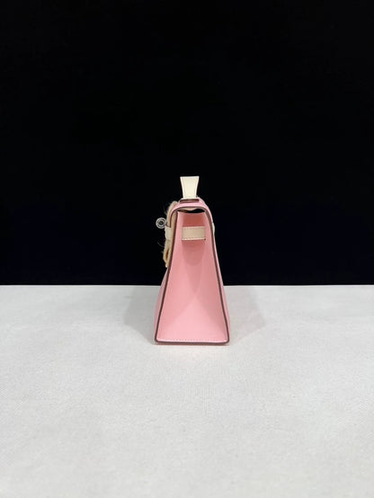 Hermes Kelly pochette pink Sakura & cream white swift leather palladium hardware