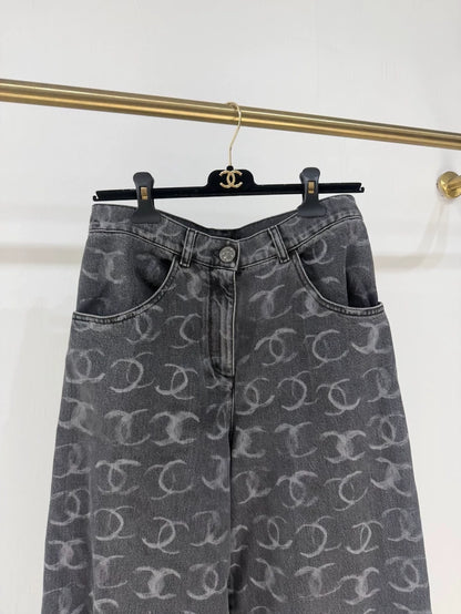 Chanel 23B CC logo black grey jeans