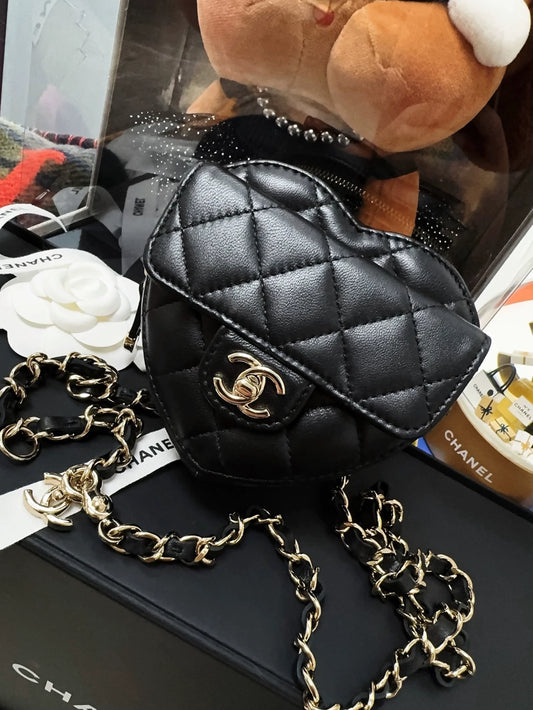 Chanel 22S black heart bag with light gold hardware