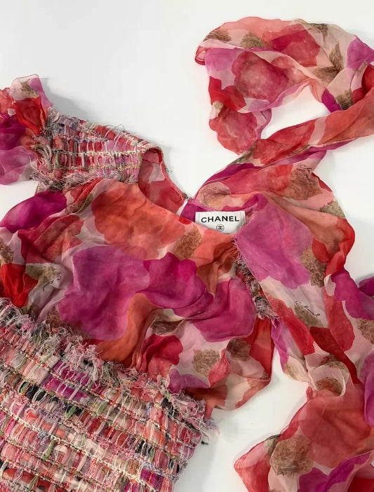 Chanel 10C pink Colorful Silk Dress