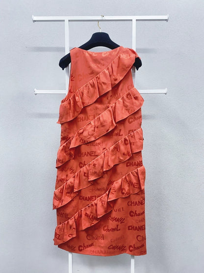 Chanel 22P rose red silk wavy dress