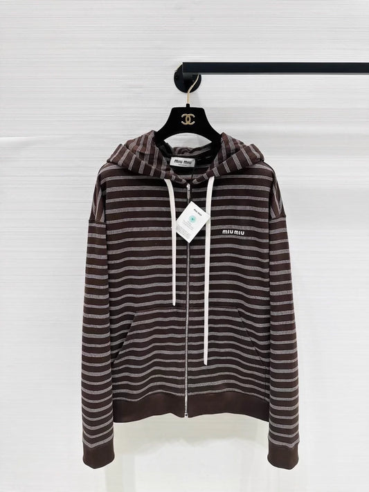 Miu Miu 25FW brown striped zip-up jacket