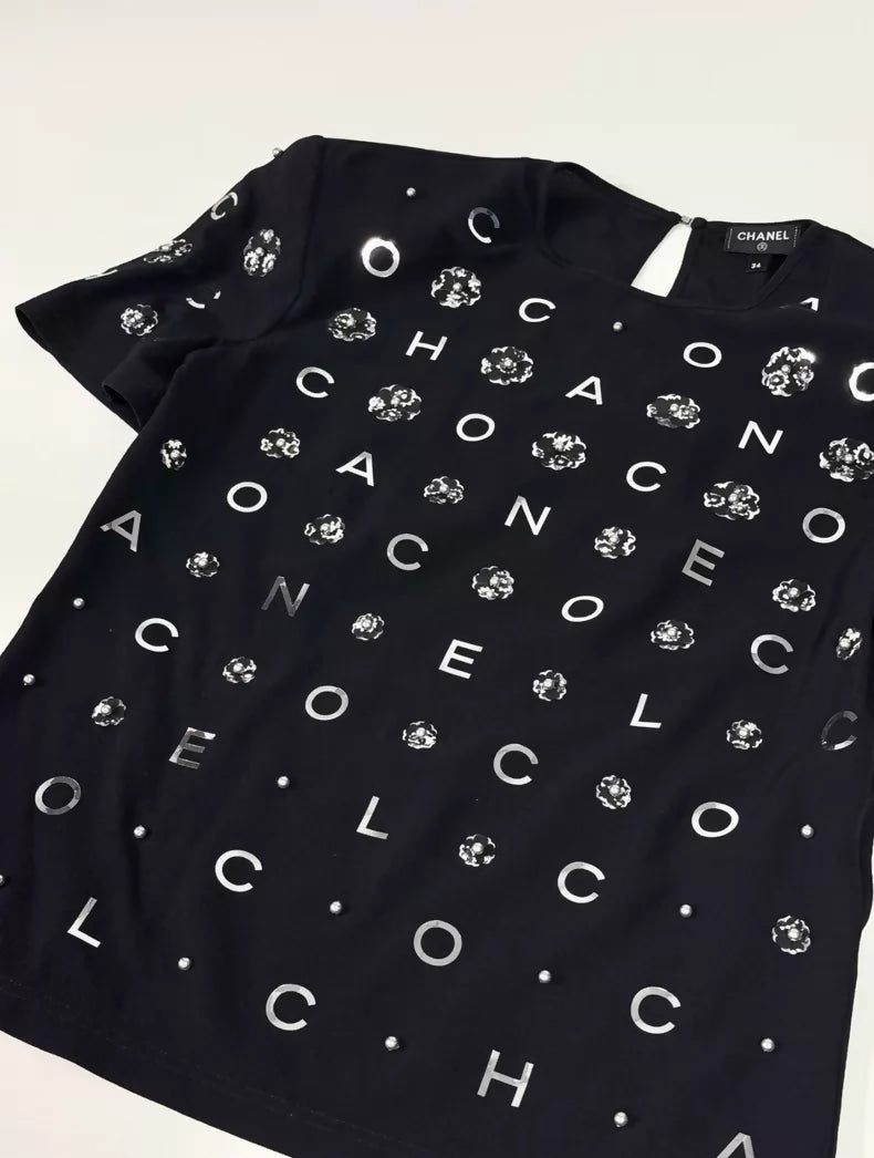 Chanel 21S Black Silk T-Shirt