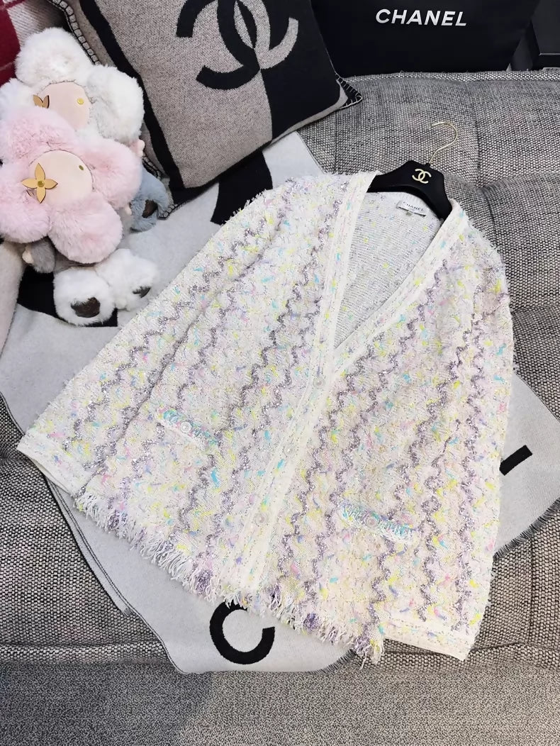 Chanel off-white sequined cardigan with crystal embellishments