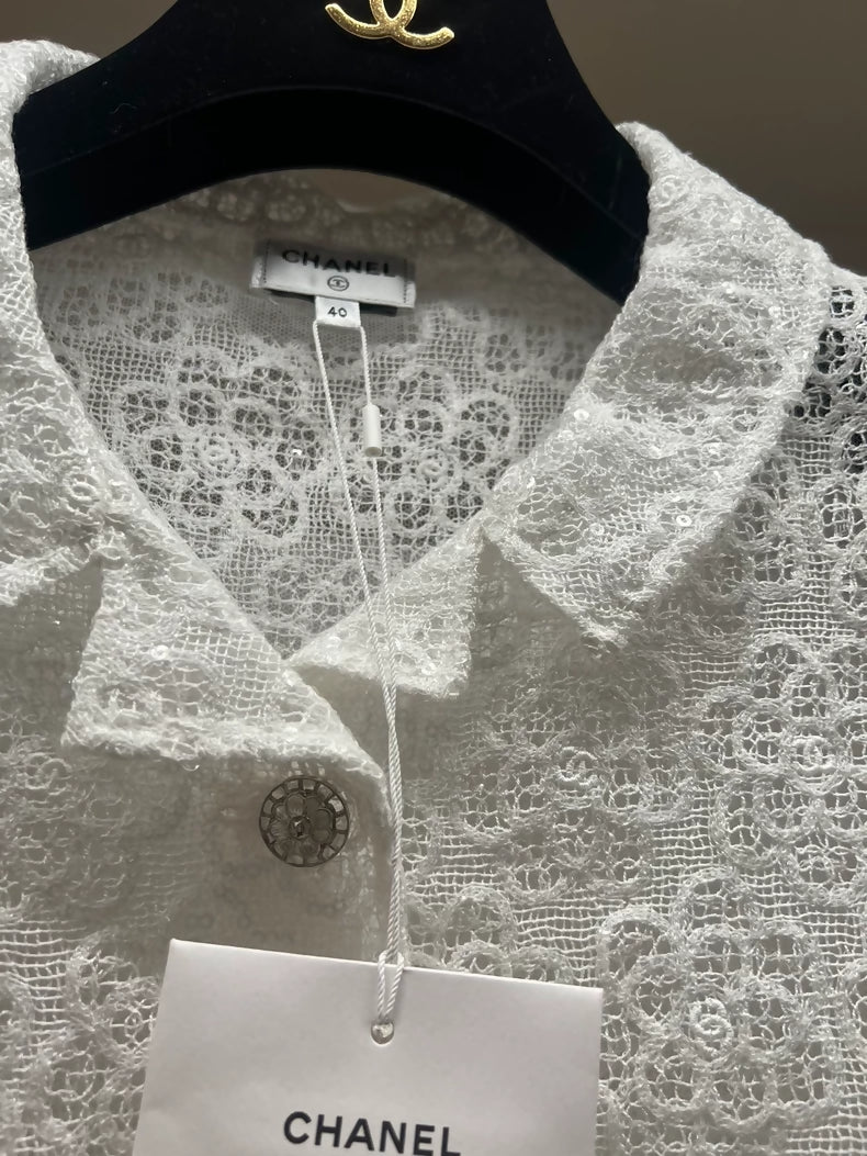 Chanel 24s sequined crochet White jacket