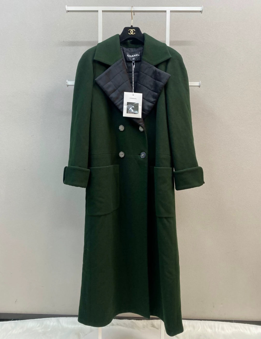 Chanel 21K dark green woolen long coat