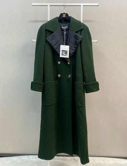 Chanel 21K dark green woolen long coat