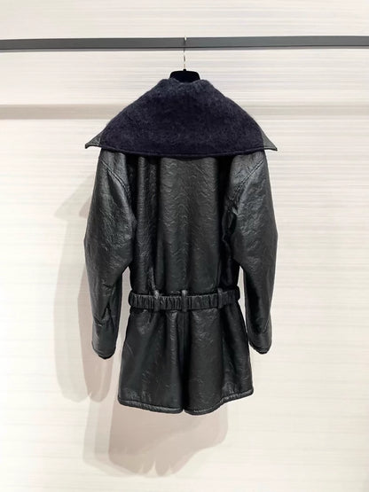 Chanel black leather jumpsuit with a warm wool lining