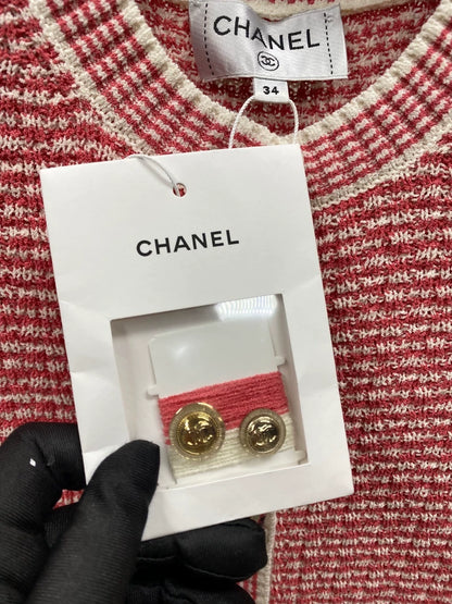 Chanel 21C rose red striped woven long cardigan