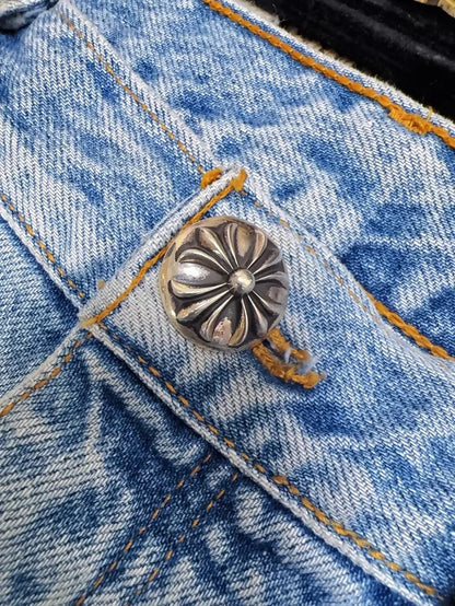 Chrome Hearts Limited Edition Blue Distressed Jeans, Army Green Camouflage Patchwork Star Jeans