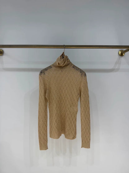 Chanel 23A gold turtleneck knit top