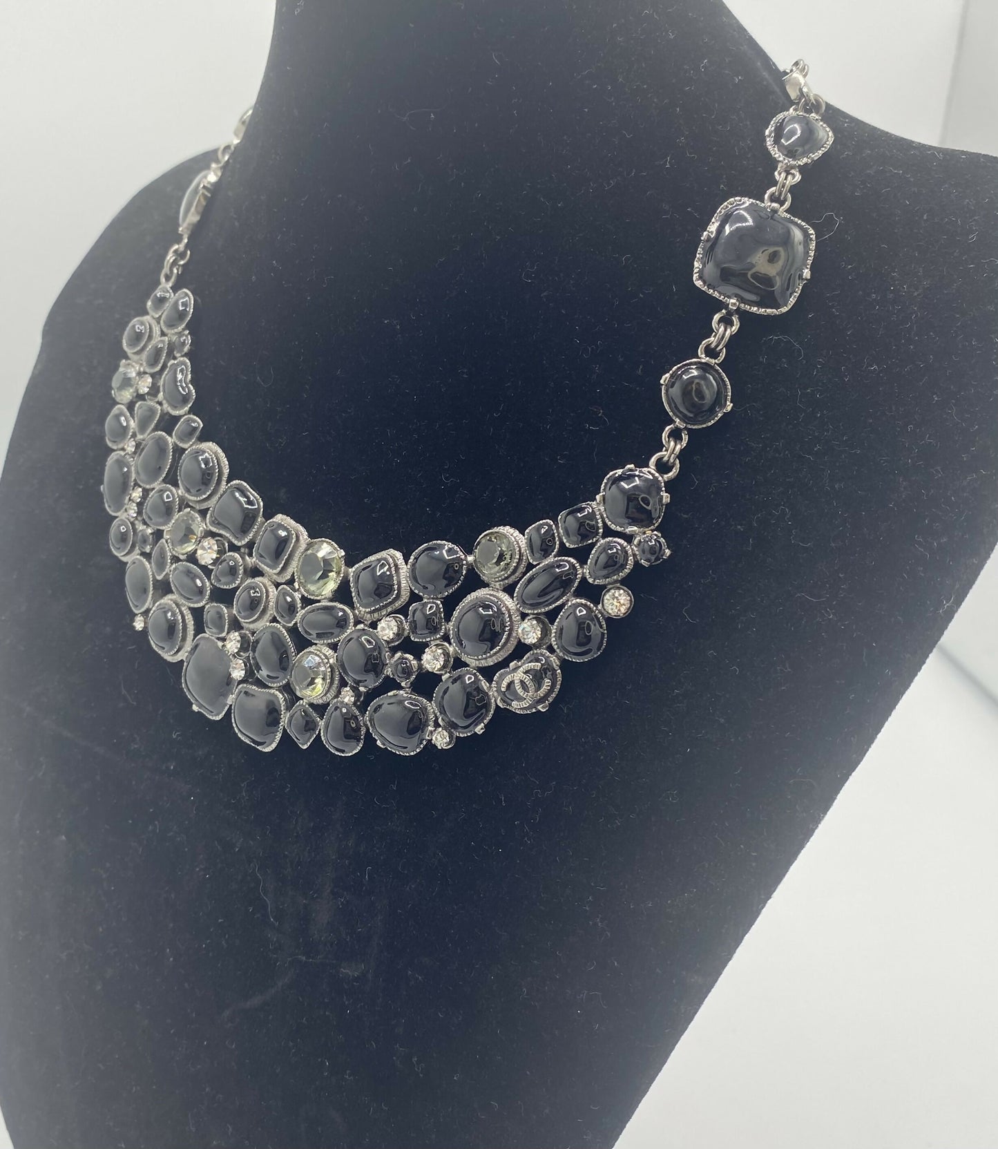 Rare Chanel 08A Black Crystals CC Gripoix Bib Collar Necklace