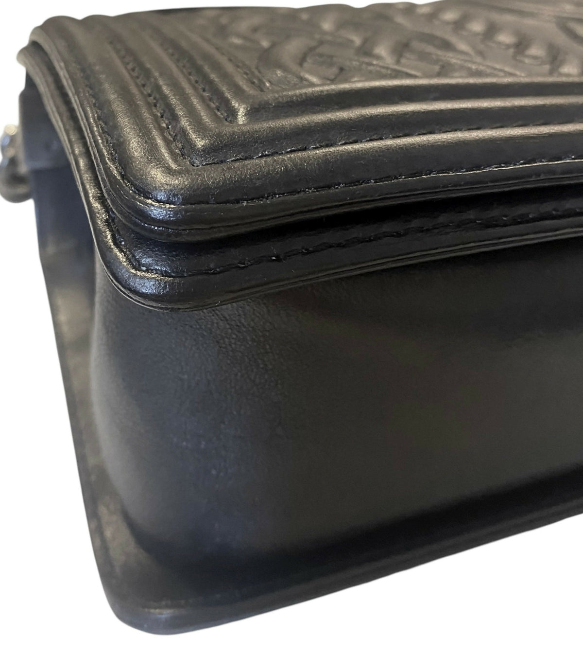 Chanel 13A Edinburgh Black Lambskin Medium Embossed Celtic Knot Boy Flap Bag