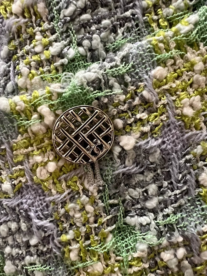 Chanel 14p pink and green tweed dress