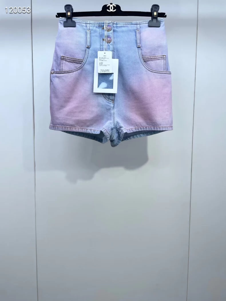 Chanel 24C gradient pink denim shorts