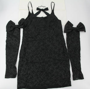 Chanel 2023 Silk Jacquard Embellished Glove Black Dress