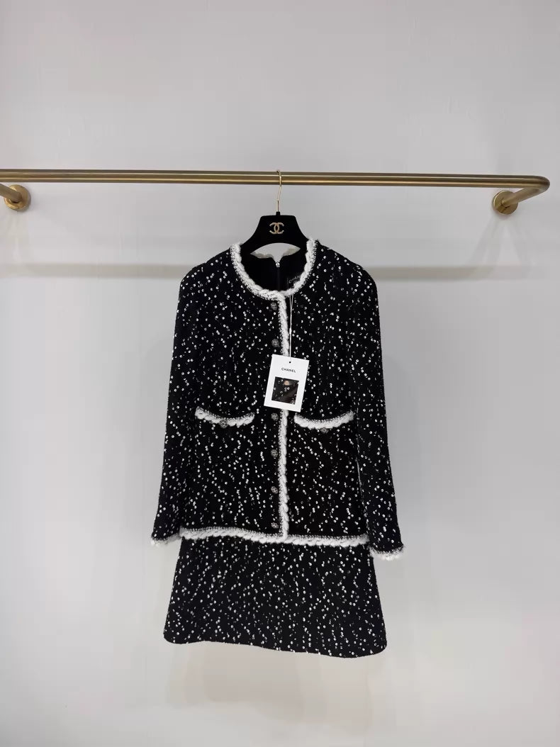 Chanel 23K black tweed sequined dress