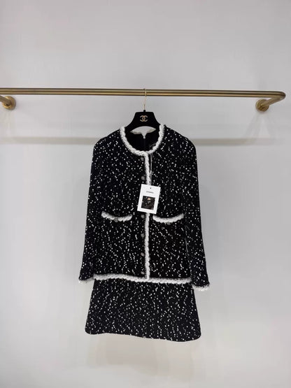 Chanel 23K black tweed sequined dress