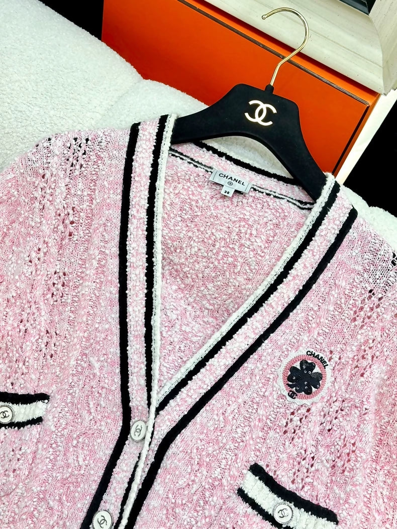 Chanel 24p Pink Black Cardigan