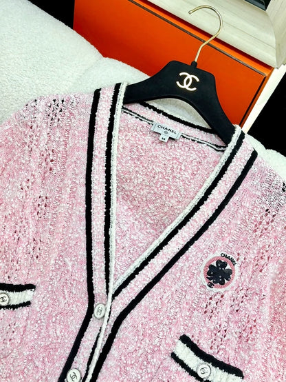 Chanel 24p Pink Black Cardigan