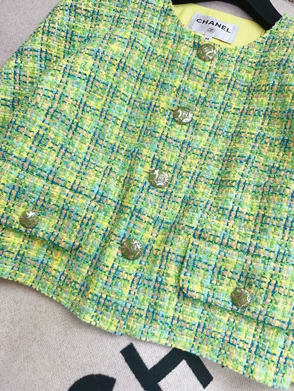 Chanel 2019 green, yellow tweed jacket