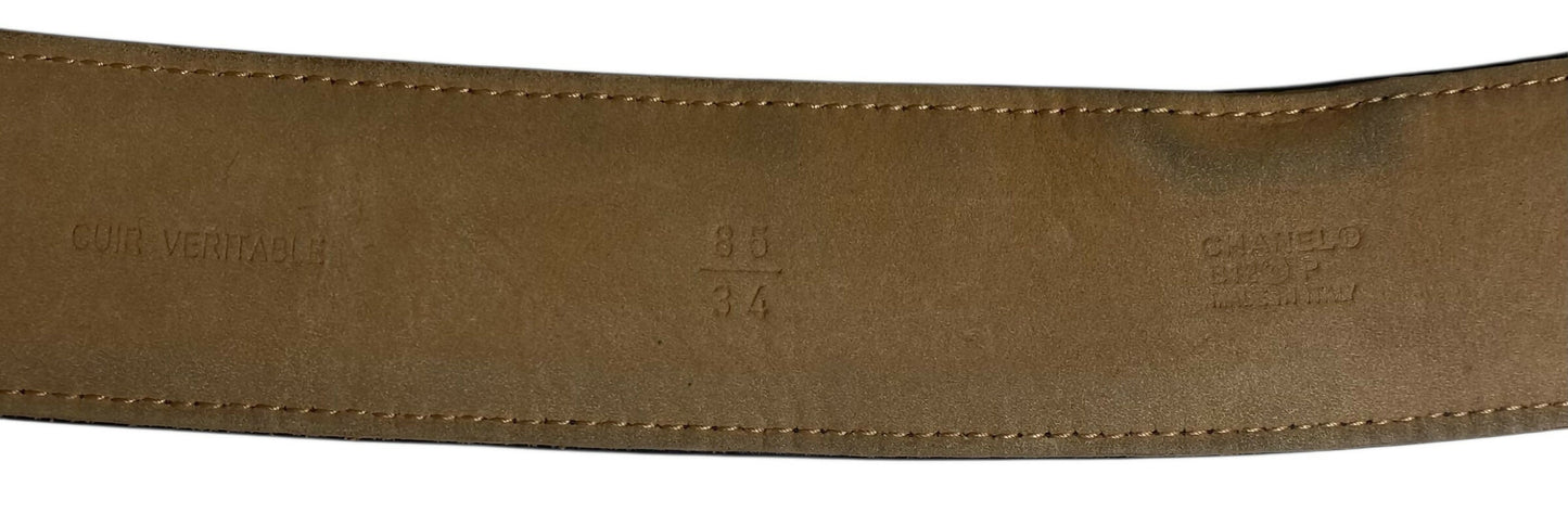 Chanel 12P Lucky Charms Black Distressed Glazed Calfskin Leather Belt Size 85/34