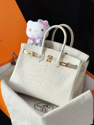 Hermès Birkin 25 Nata / Craie Matte Crocodile with Gold Hardware
