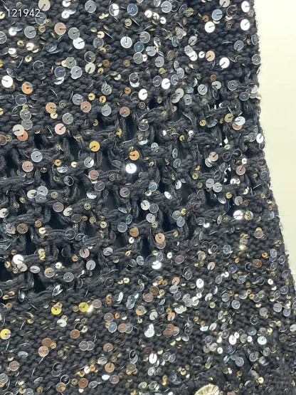 Chanel 23C black sequined tweed dress