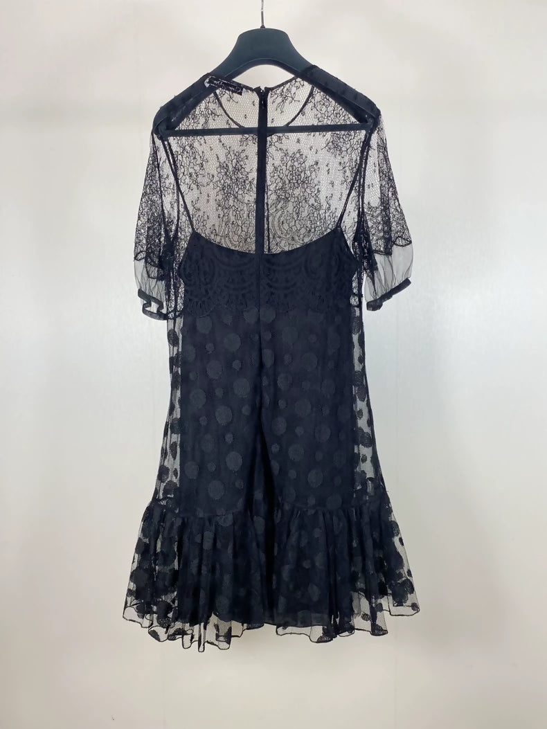 Dior embroidered mesh polka dot silk lining dress