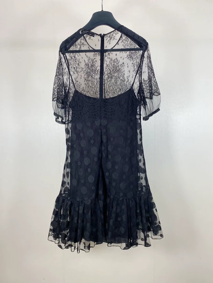 Dior embroidered mesh polka dot silk lining dress