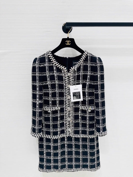 Chanel 23C Black Silver tweed dress