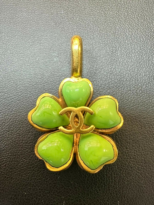 Chanel Vintage 97 Gripoix & Gold Plated Green Camellia Pendant