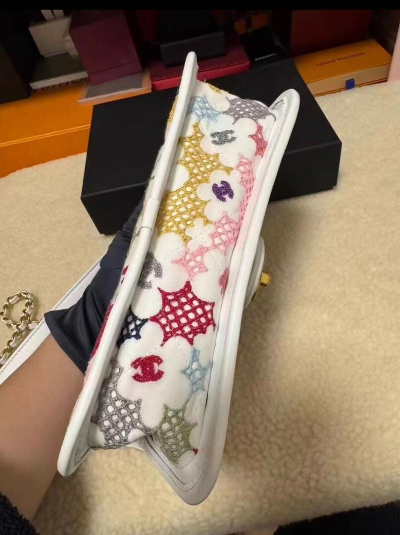 Chanel Spring 2024 White & Multicolor Floral Embroidered Classic