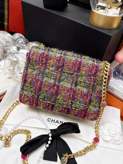 Chanel 22k colorful check tweed square crossbody bag