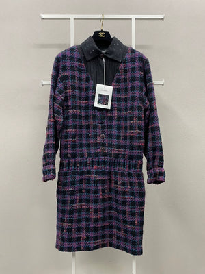 Chanel 22K purple-black plaid tweed dress