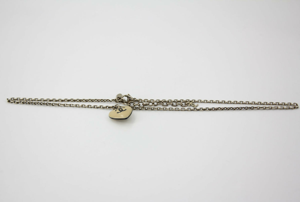 Chanel Vintage 06P Enamel Double-Sided Beige Camellia CC Logo Heart Necklace