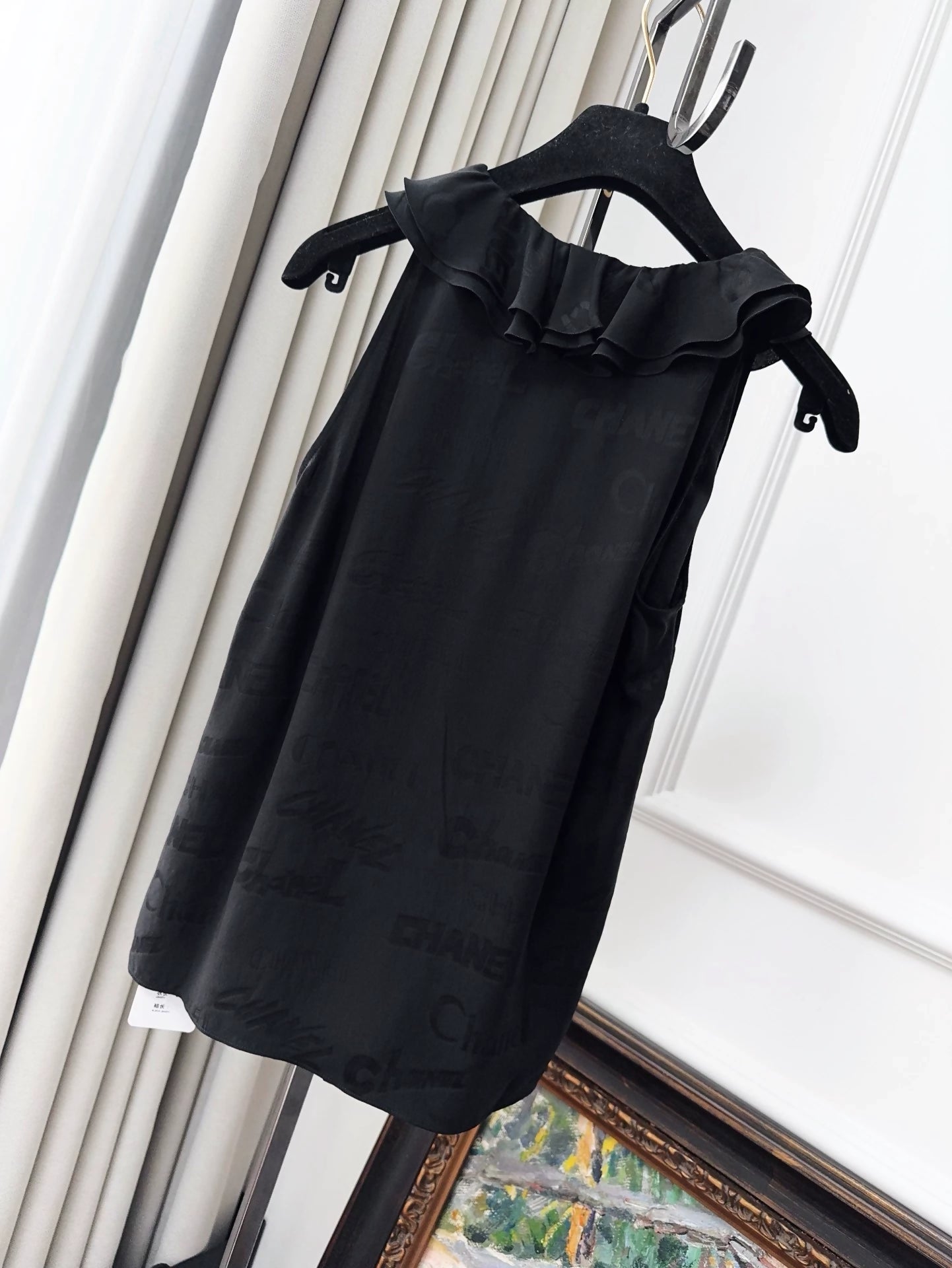 Chanel 22P black ruffled silk shirt