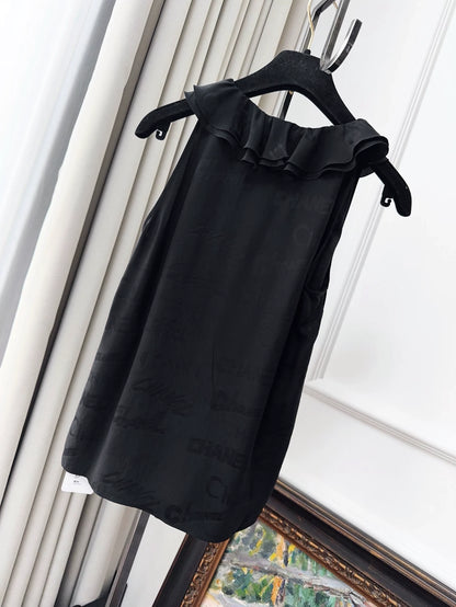 Chanel 22P black ruffled silk shirt