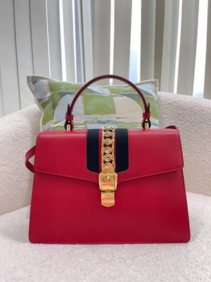 Gucci Sylvie Serbian large handbag in red and gold