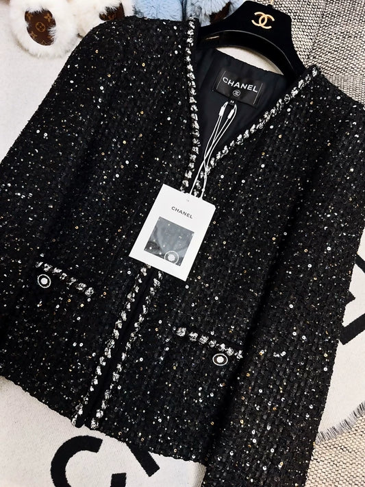 Chanel 22p black sequined embroidered jacket