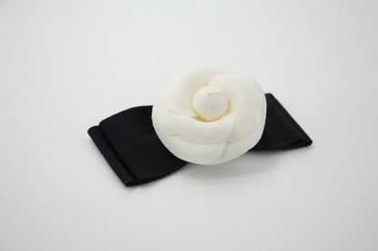 Chanel Vintage 81-85 Fabric Ribbon Black Camellia Brooch