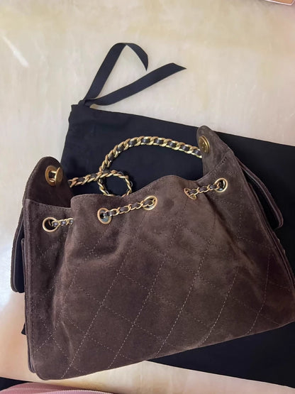 Chanel 25 hobo mini shoulder bag in brown suede
